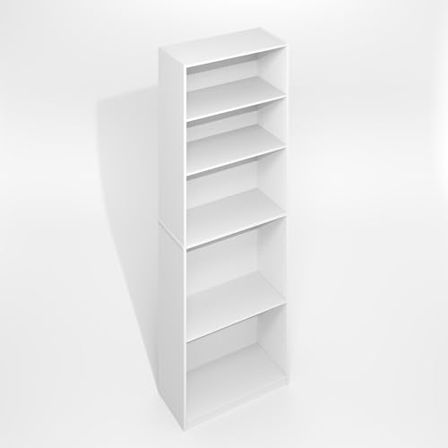Furinno Jaya Simply Book Shelf, 5-Tier Bookshelf, Bookcase with Adjustable Shelves, 9.5 x 24.5 x 71.2, for Living Room, Bedroom, Home Office, Plain White - Image 7
