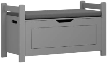Storage Chest, Storage Bench with Cushion Seat, Toy Chest, Wooden Toy Box with 2 Safety Hinges, Shoe Bench, for Entryway, Living Room, Bedroom, Gray - Image 7