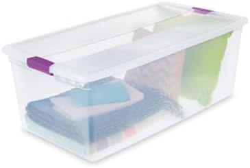 Sterilite 110 Qt ClearView Latch Storage Box, Stackable Bin with Latching Lid, Plastic Container Organize Clothes in Closet, Clear Base, Lid, (Pack of 4) - Image 6