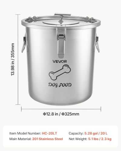 VEVOR Stainless Steel Dog Food Storage Container 17 lbs/5.28 Gal Capacity - Image 7