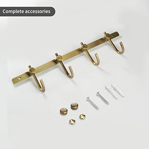 WINCASE Brass Towel Hook Rack, Brushed Brass Wall Hook Rack, Antique Brass Row Hooks with 4 Hooks Rustic Wall Mounted - Image 7