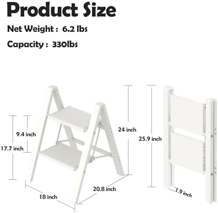 Taranta 2 Step Stool Foldable,Aluminum Step Ladder-White - Image 6