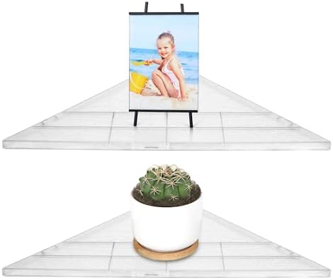 evron Corner Mounting Shelf Set of 2 – Easy to Install Floating Wall Shelves with Wood Grain Finish, Durable and Waterproof ABS Plastic for Kitchen, Bathroom, Living Room Home Décor (Clear) - Image 7