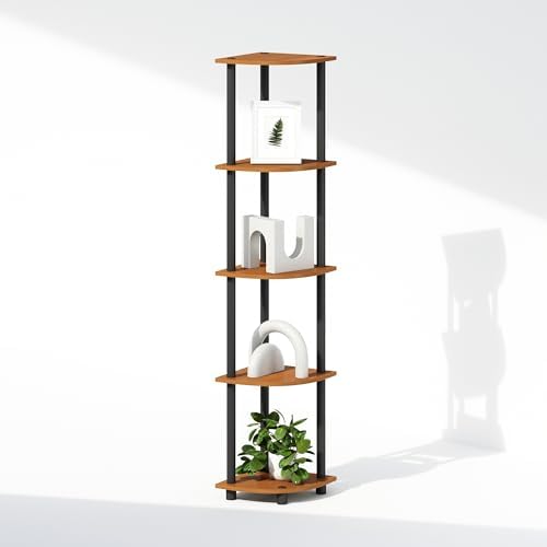 Furinno Turn-N-Tube Storage Shelves, 5-Tier Book Shelf, Corner Shelf, Toolless Open Shelves, for Organization and Storage, Living Room, Home Office, Hallway, Bedroom, Light Cherry - Image 7