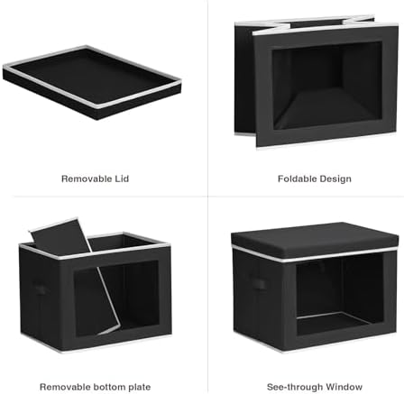 Homsorout Storage Bins with Lids, 3 Pack Large Storage Cubes with Window, Closet Bins with Lids & Handles, Fabric Box for Organizing Clothes, Towels, Books, Black - Image 7