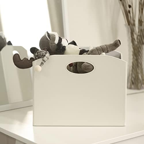 EZDeco Magazine Holder Foldable Magazine Rack Floor PU Leather File Holder Newspaper Book Storage Magazine Basket Document File Folder Organizer for Office Home (Off-White) - Image 6