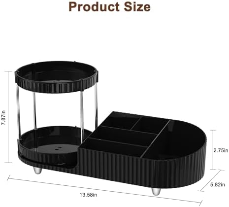 Makeup Organizer Countertop for Vanity with 2 Rotating Perfume Trays, 5-Compartment Skincare Organizers and Make Up Desk Storage, Cosmetic Organizer with Brush Holder for Bedroom Bathroom Counter - Image 7