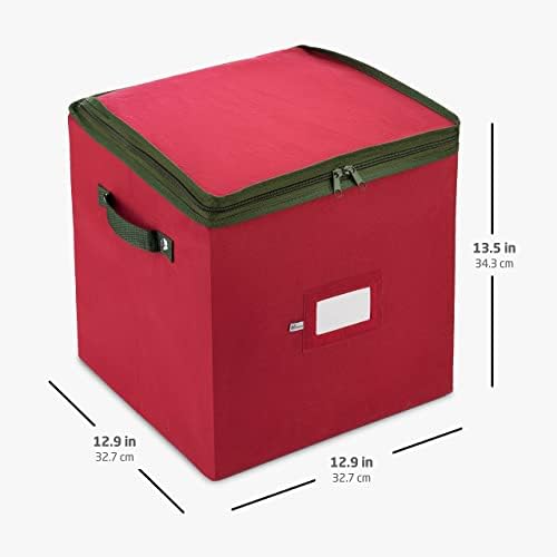 ZOBER Christmas Ornament Storage Box - Stores 64 3" Ornaments, With Dividers - Ornament Organizer Storage Box, Durable Christmas Containers Holder, Dual Zipper - Red - Image 6