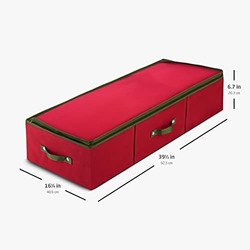 ZOBER Underbed Christmas Ornament Storage Box - Stores 120 3" Ornaments, With Dividers - Tear Proof 600D Oxford Fabric, Ornament Organizer Storage Box, Durable Christmas Containers Holder - Red - Image 6