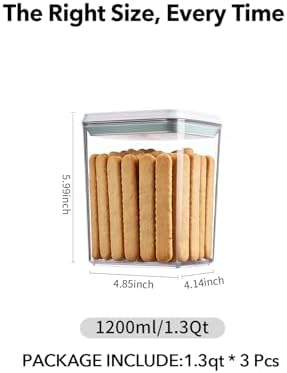 Airtight Food Storage with One-Touch Lid, (3 × 1.27 QT / 1.2 L) Stackable Durable PET for Sugar, Grains, Coffee Beans, and Baking Pantry Organization - Image 6