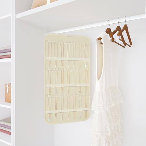 Double-Sided Hanging Jewelry Organizer for Necklaces Earrings, 1-Pack Beige - Image 6