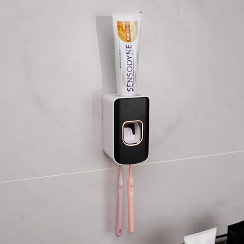 2 Slot Toothbrush Holder and Toothpaste Dispenser Wall Mounted, Automatic Toothpaste Squeezer, 2 in 1 Tooth Brush Toothpaste Organizer for Shower (Black 2Pack) - Image 6