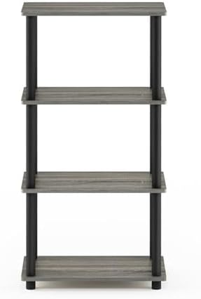 Furinno Turn-N-Tube No Tool 4-Tier Storage Shelf, Narrow, French Oak Grey/Black - Image 5