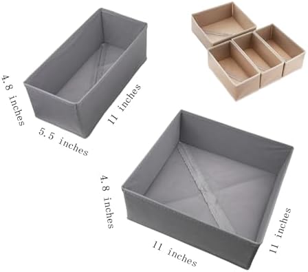 Bructhun Drawer Organizer Set of 4- Fabric Storage Bins for Clothes, Underwear, Socks & Bras - 11" Dresser Dividers for Bedroom Closet - Image 7