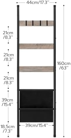 HOOBRO Blanket Ladder, 5 Tier Towel Rack, 17.3" L x 63" H, Wall-Leaning Blanket Rack for Living Room, Decorative Ladder with 4 Hooks and Magazine Pocket, Greige BG32CJ01 - Image 7