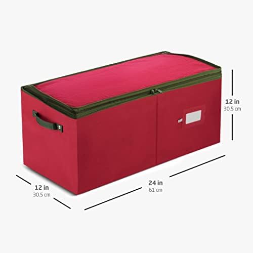 ZOBER Large Christmas Ornament Storage Box - Stores 54 4" Large Ornaments, With Dividers - Ornament Organizer Storage Box, Durable Christmas Containers Holder, Dual Zipper - Red - Image 6
