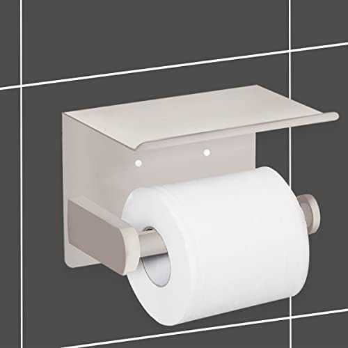 VAEHOLD Self Adhesive Toilet Paper Holder with Phone Shelf SUS 304 Stainless Steel Wall Mounted Toilet Paper Roll Holder - Rustproof and Bathroom Washroom Tissue Roll Holder with Shelf -Beige - Image 7