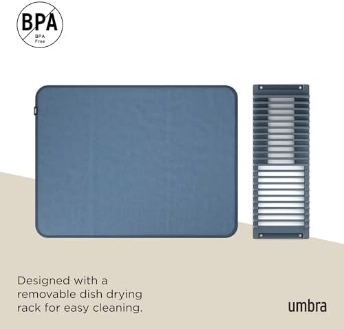 Umbra Udry Dish Drying Rack with Mat, Folds Flat for Storage, Slate Blue - Image 6