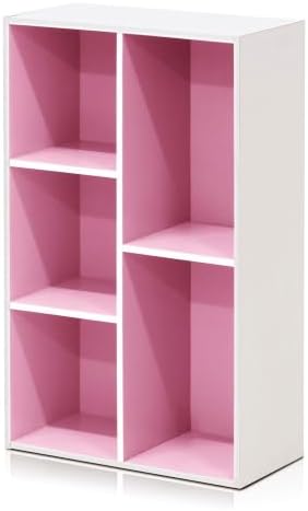 Furinno LUDER 5-Cube Book Shelf, Kids Bookshelf, Toy Storage, White/Pink - Image 6
