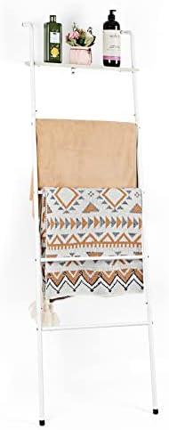Blanket Ladder with Shelf Farmhouse Towel Rack Holder for Bathroom, White - Image 6