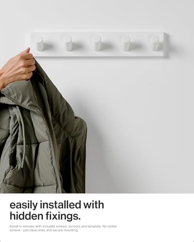 LARHN Wall Mounted Coat Rack, White with 5 Heavy-Duty 1" Diameter Hooks - Image 6