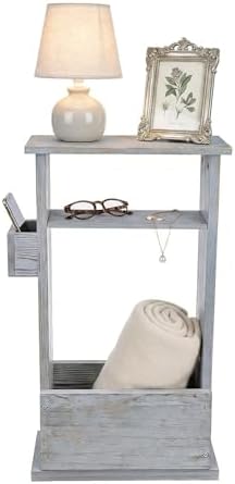 MyGift Narrow Side Table Gray Wood Slim End Table with Storage Shelf - Image 7