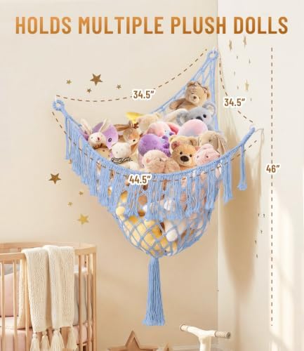 Lare Stuffed Animal Storage Hammock Corner Net - 45" W x 45" H (Light blue) - Image 6