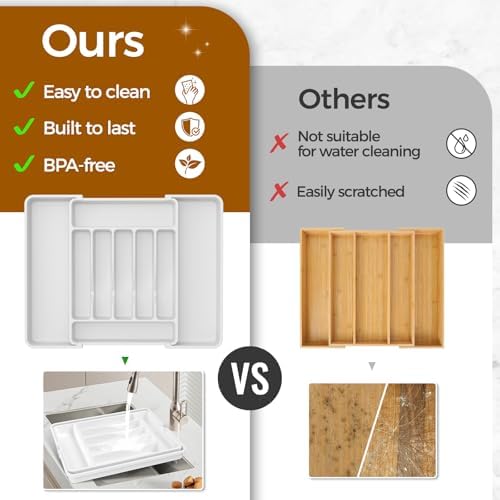 ukeetap Extra Large Expandable Silverware Organizer, Flatware Tray,White - Image 7