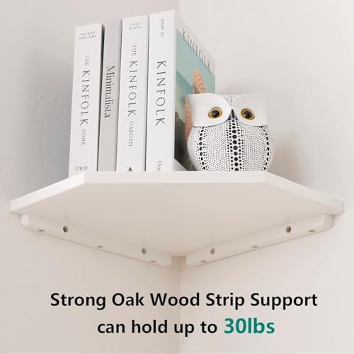 Corner Floating Shelves, White Corner Wall Shelf Set of 2, Solid Oak Wood Corner Shelves Wall Mount Shelf with Wire Hole Small Plant Display for Kitchen Living Room Bedroom - Image 6