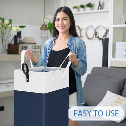 HomeHacks 90L Rolling Laundry Basket with 4 Wheels Collapsible Blue - Image 6