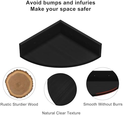 Alsonerbay Wood Corner Floating Shelves Wall Mount 4-Pack, Black - Image 6