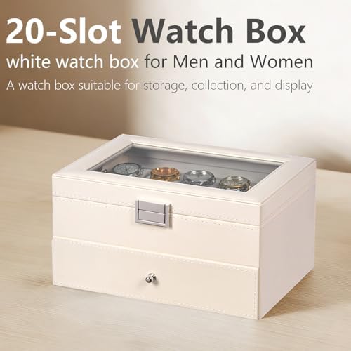 BEWISHOME Watch Case, 20-Slot Watch Box for Men with Large Glass Lid - Image 6