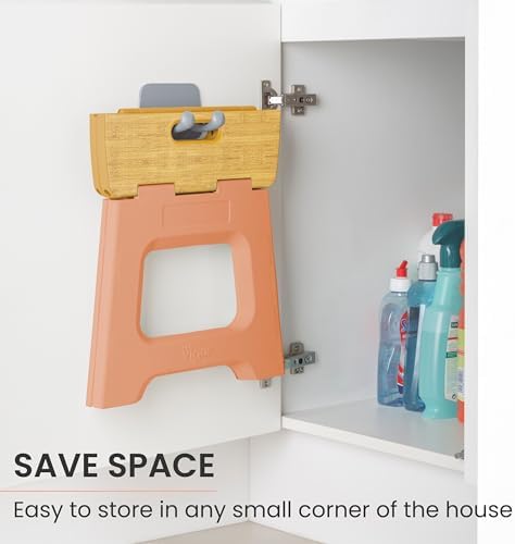 Vigar Compact Folding Step Stool, 12-1/2 in, Orange Bamboo Print - Image 6