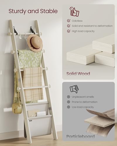 VASAGLE Blanket Ladder, 5-Tier Pine Wood Ladder Shelf with PU Leather Bag - Image 7