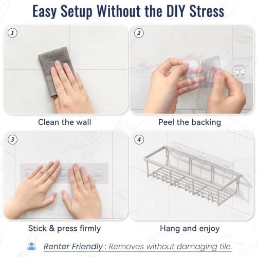 8 Pack Adhesive Bathroom Holders & Dispensers for Kids & Adults, Light Gray - Image 7