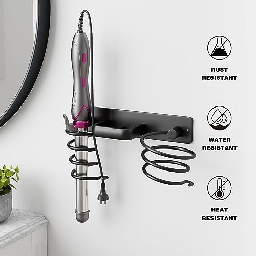 hicorfe Hair Dryer Holder 3 in 1 Hair Tool Organizer,Blow Dryer Holder Wall Mounted,Bathroom Bedroom Hair Care Styling for Flat Iron,Curling Iron,Hair Straightener (Black) - Image 6