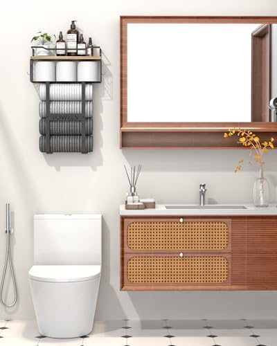 Towel Racks for Bathroom Wall Mounted - Bath Wall Towel Holder Set Above Toilet Storage, Rolled Towel Shelf Organizer for Small Bathroom, Wood Vertical Towel Rack for Bathroom Wall Decor - Image 7