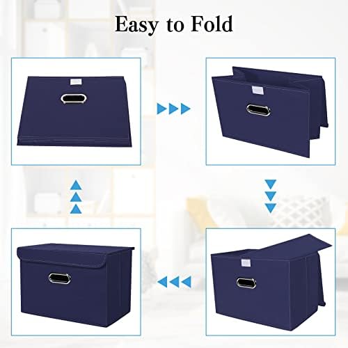 STOREONE Fabric Storage Cube Bins Foldable Organizer Container Collapsible Basket with Lids and Metal Handles, for Home, Bedroom, Closet 3 Pcs (Navy Blue) - Image 6