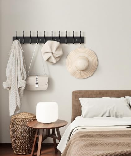 Optish 1 Pack Wooden Black Coat Rack Wall Mount, 16.1" Rustic Coat Hanger Hooks with 10 Double Hooks, Wall Coat Rack for Hat, Clothes, Bags, Jacket - Image 7