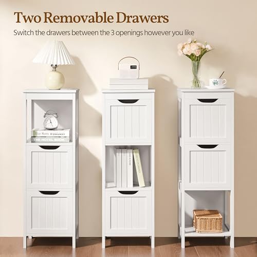 Yaheetech Small Bathroom Storage Cabinet with 2 Drawers & Open Shelf, White - Image 6