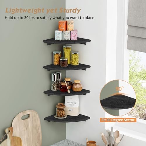 Forbena Black Corner Floating Shelves for Wall Set of 4, Small Rounded Corner Shelves Wall Mount for Bedroom Books, Mini Wood Hanging Corner Shelf for Bathroom Decor, Living Room, Small Spaces - Image 7