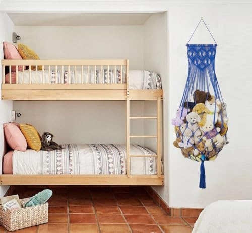Amdermi Stuffed Animal Hammock Wall Hanging Net for Stuffed Animal Net Stuffed Animal Storage Plush Toy Holder Toy Organizer for Boho Kidroom Nursery (Blue) - Image 7