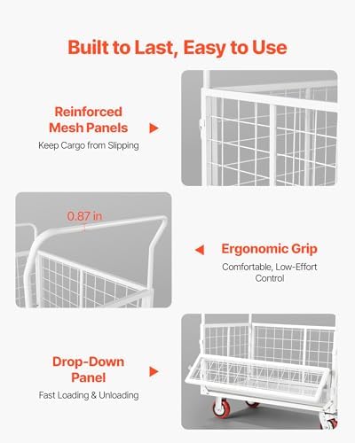 VEVOR Platform Truck Cart with Cage, 2000 lbs Capacity, 6-in-1 Foldable Flatbed Cart with Swivel Wheels, Heavy Duty Hand Truck, Multi-Functional Push Dolly, for Grocery Laundry, 44.5 x 26.6 x 42.1 in - Image 6