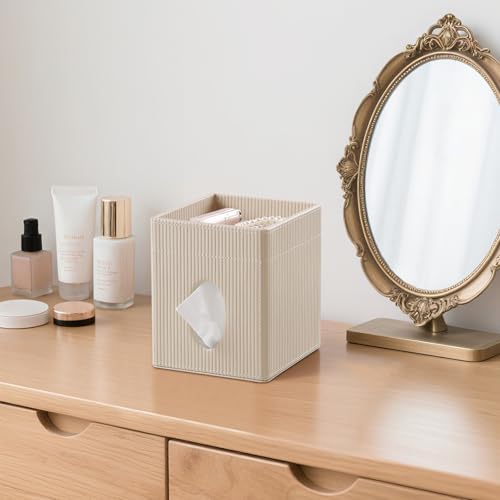 Square Tissue Box Cover with Storage Tray, Tissue Box Organizer, Beige - Image 6
