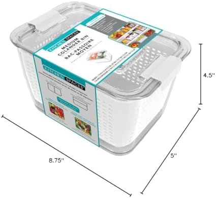 Kitchen Spaces Colander Bin, Produce Saver, Fridge Organizer With Lid, Wash, Strain and Store, Great for Refrigerator, Freezer and Pantry, Medium, White, Pack of 1 - Image 2