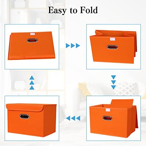 STOREONE Fabric Storage Cube Bins Foldable Organizer Container Collapsible Basket with Lids and Metal Handles, for Home, Bedroom, Closet 3 Pcs (Orange) - Image 6