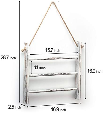 Rustic Wood Ladder Hand Towel Rack for Bathroom, Farmhouse Blanket Ladder for Living Room Hanging Decorative Rack for Blankets Whitewashed Towel Rack with Rope (Whitewashed) - Image 6