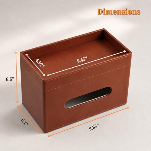 LAMOTI Tissue Box Cover Rectangle with Storage, PU Leather Tissue Holder - Image 6