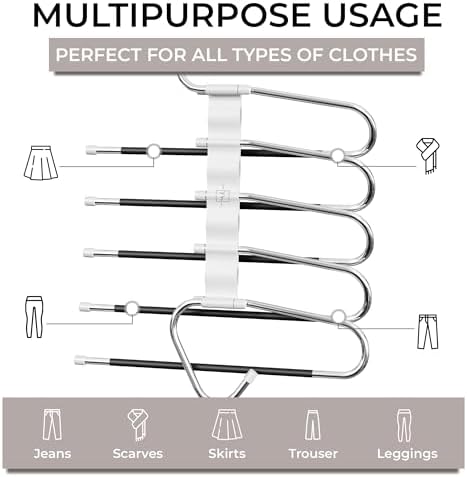 MORALVE Pants Hangers Space Saving - 4 Pack - Non-Slip Multi-Layer Space Saving Hangers - Multifunctional Clothing Rack for Closet Storage - Ideal for Jeans, Trousers, Skirts, Scarves & Slacks (White) - Image 7