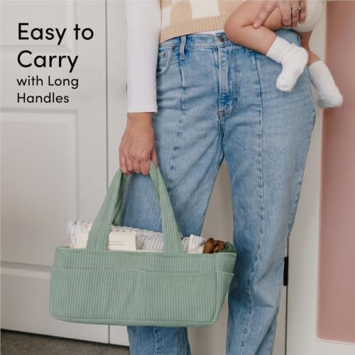 PUTSKA Baby Diaper Caddy Organizer, Nursery Basket, Sage Green Corduroy - Image 6
